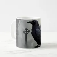 Goth Coffee Mugs with Raven in Graveyard