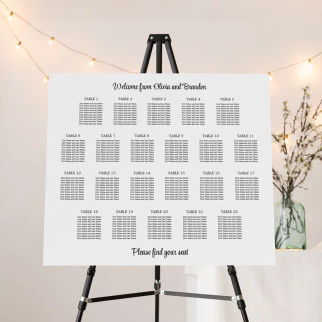 Stylish 22 Table Wedding Seating Chart Foam Board