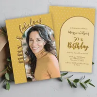 Retro Yellow Brown Fifty Fabulous 50 Birthday  Invitation