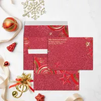 Red And Gold Stars Glitter Christmas Holidays Envelope