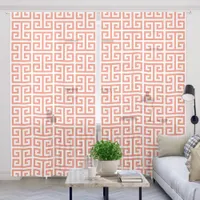 Salmon and White Greek Key Pattern Sheer Curtains