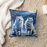 Majestic Wolves Beneath the Moonlit Sky Throw Pillow