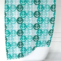 Teal Nautical Anchor Polka Dot Shower Curtain