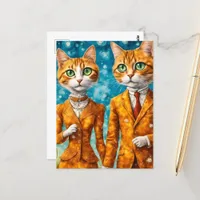 Adorable ginger cat couple  postcard