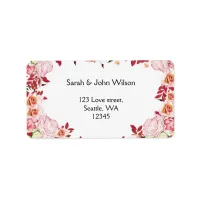 Heart Frame Coral Pink Roses Wedding Label