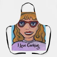 Preppy Pop Art Cartoon Girl All Over Fun Apron