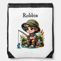 Little Boy Fishing Personalized Drawstring Bag