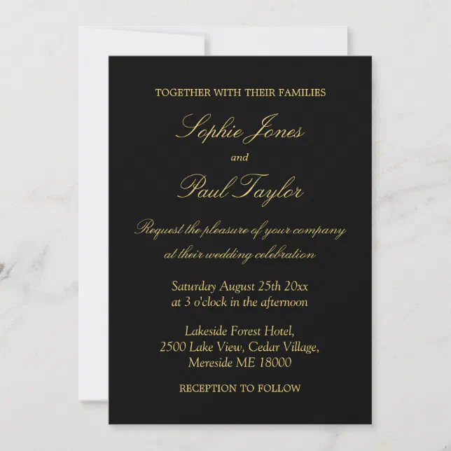 Elegant Black Golden Beige Wedding Invitation