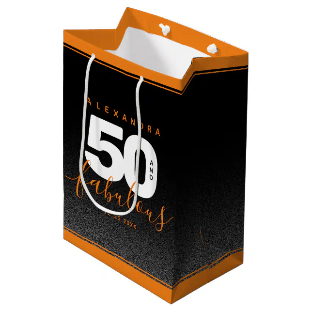 Modern Girly Orange 50 and Fabulous Medium Gift Bag