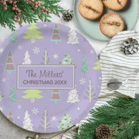 Christmas Tree Pattern Violet and Lime Green ID175 Paper Plates