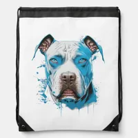 White Pitbull with Blue Eyes Drawstring Bag