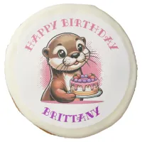 Otter Themed Girl's Birthday Party Photo Sugar Cookie