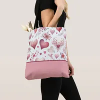 Valentine's Day Pink and Red Hearts, Color Block Tote Bag