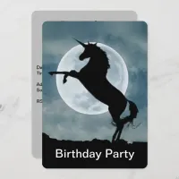 Unicorn Silhouette Full Moon Happy Birthday Party Invitation