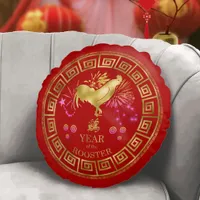 Chinese Zodiac Rooster Red/Gold ID542 Round Pillow