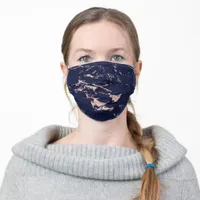 Chic Rose Gold Foil on Navy Blue Marble Adult Cloth Face Mask