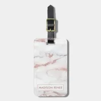 Rose Gold White Marble Personalized Name Luggage Tag