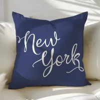 Chic Navy Blue and White New York Typography Throw Pillow