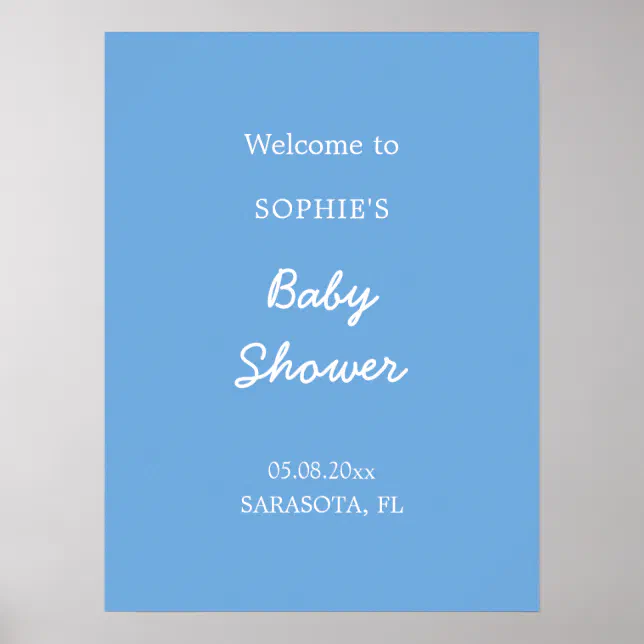 Baby Shower Minimalist Blue Welcome Poster