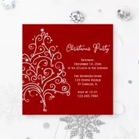 White Christmas Tree on Red Holiday Party Invitation