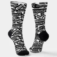 New York Street Signs Black and White Patterned Socks