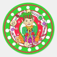 Whimsical Hand Drawn Christmas Elf Classic Round Sticker