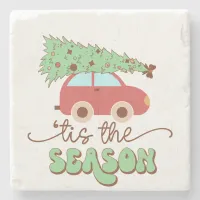 Tis The Season Retro Groovy Christmas Holidays Stone Coaster