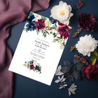 Bordo and Navy Watercolor Floral Wedding Invitation