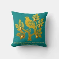 Partridge In A Pear Tree Teal Blue Merry Christmas Throw Pillow