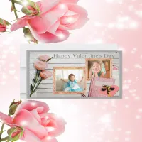 Valentine, Pink Roses, Heart Two Frames Photo Card