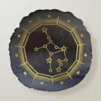 Dark Zodiac Astrology: Virgo Black & Gold Round Pillow