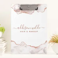 Chic White Marble Agate Rose Gold Glitter Clipboard