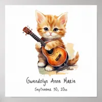 Nursery Art Poster Tabby Cat with Guitar