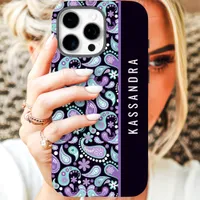 Purple Paisley Custom Name iPhone 16 Pro Max Case