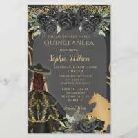 Budget Black Gold Horse Floral Charra Quinceañera