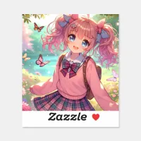 Pretty Anime Girl in Pink Pigtails Sticker