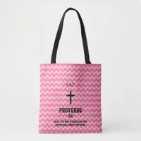 Magenta Zigzag Pattern Bible Verse Christian Tote Bag