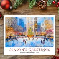 Watercolor Rockefelle Center NYC Travel Christmas Holiday Postcard