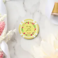 Elegant Pink Floral Wreath Light Yellow Wedding Poker Chips