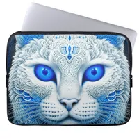 White Mystical Cat Ethereal AI Art Laptop Sleeve