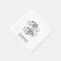 Modern Minimalist Wedding Mr & Mrs Black and White Napkins