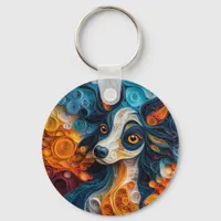 Colorful Chinese Crested Dog Portrait Keychain