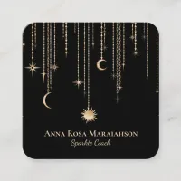 *~* Moon Cosmic Stars Gold Sparkle Sun Glitter Square Business Card