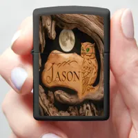 Owl & Moon Carving Zippo Lighter