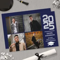 Square Photo Collage Modern Navy Graduation Invitation