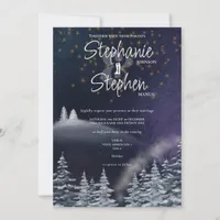 Winter Night & Pine Tree Modern Watercolor Wedding Invitation