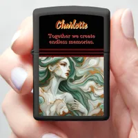 Mystical figure in green waves zippo lighter