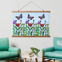 Whimsical Hand Drawn Flowers and Butterflies   Hanging Tapestry