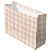 Girly Pastel Peach Gingham Plaid Large Gift Bag