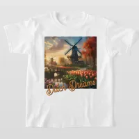 Dutch Dreams Windmill in Countryside River Tulips T-Shirt